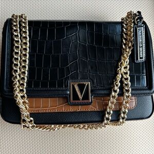 Victoria's Secret Black and Brown Croc-Embossed Chain Bag